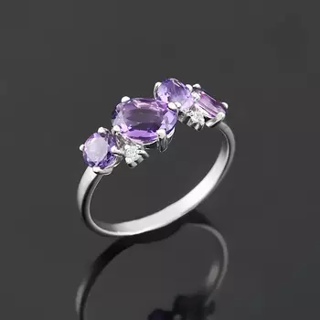 Кольцо аметист (серебро 925 пр. родир. бел.) огранка размер 17,5