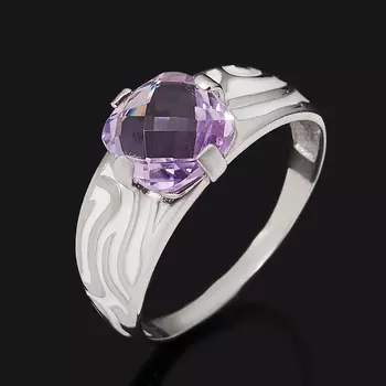 Кольцо аметист (серебро 925 пр. родир. бел., эмаль) огранка размер 18,5