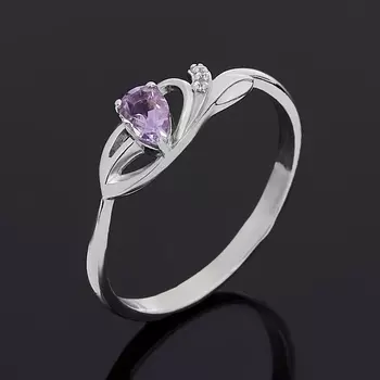 Кольцо аметист (серебро 925 пр. родир. бел.) огранка размер 16