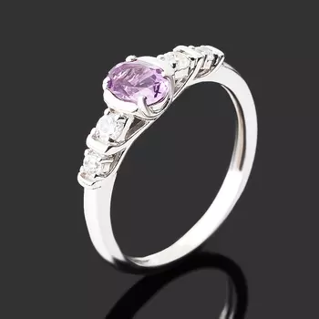 Кольцо аметист (серебро 925 пр. родир. бел.) огранка размер 16,5