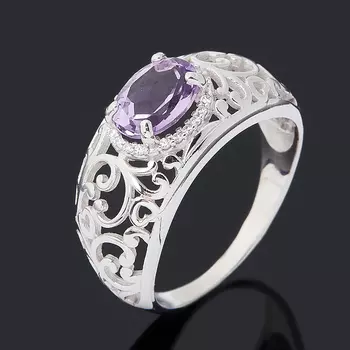 Кольцо аметист (серебро 925 пр. родир. бел.) огранка размер 17,5