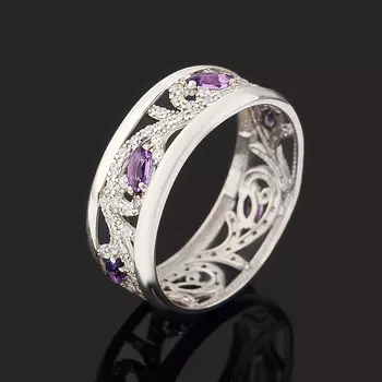 Кольцо аметист (серебро 925 пр. родир. бел.) огранка размер 17,5