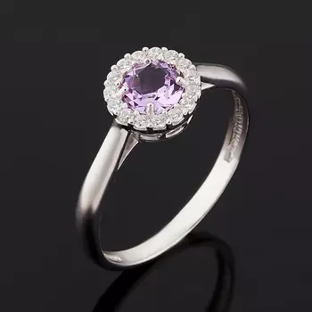 Кольцо аметист (серебро 925 пр. родир. бел.) огранка размер 17,5