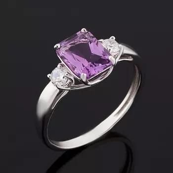 Кольцо аметист (серебро 925 пр. родир. бел.) огранка размер 18