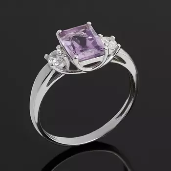 Кольцо аметист (серебро 925 пр. родир. бел.) огранка размер 18,5