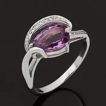 Кольцо аметист (серебро 925 пр. родир. бел.) огранка размер 18