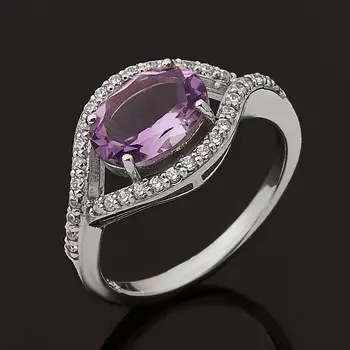 Кольцо аметист (серебро 925 пр. родир. бел.) огранка размер 18