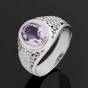 Кольцо аметист (серебро 925 пр. родир. бел.) огранка размер 19,5