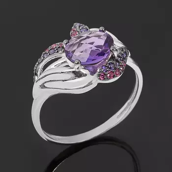 Кольцо аметист (серебро 925 пр. родир. бел., родир. черн.) огранка размер 18