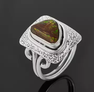 Кольцо аммолит (серебро 925 пр. оксидир.) размер 17,5