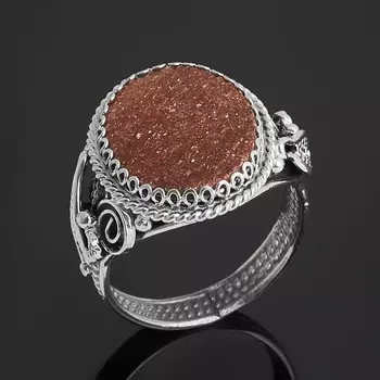 Кольцо авантюрин красный (нейзильбер) размер 18,5
