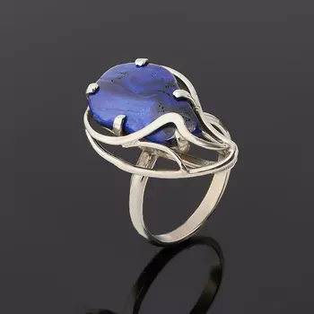 Кольцо азурит (дублет) (нейзильбер) размер 18