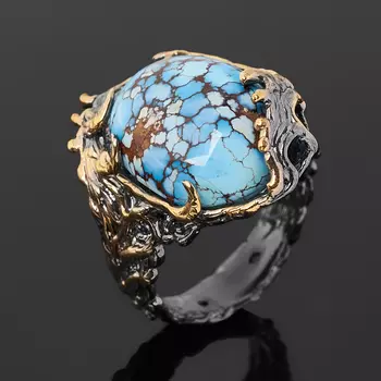 Кольцо бирюза пресс (серебро 925 пр. позолота, родир. черн.) размер 18