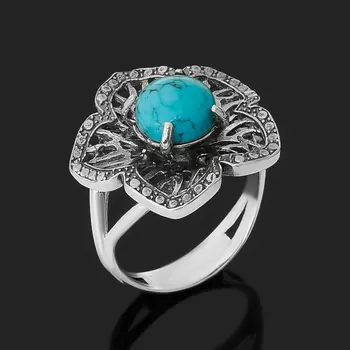 Кольцо бирюза (серебро 925 пр. оксидир.) размер 18