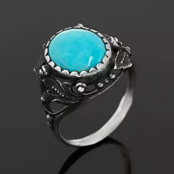 Кольцо бирюза (серебро 925 пр. оксидир.) размер 18