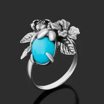 Кольцо бирюза (серебро 925 пр. оксидир.) размер 18