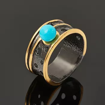 Кольцо бирюза (серебро 925 пр. позолота, родир. черн.) размер 18,5