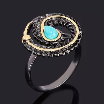 Кольцо бирюза (серебро 925 пр., позолота, родир. черн.) размер 18