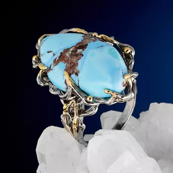 Кольцо бирюза (серебро 925 пр. позолота, родир. сер.) размер 19