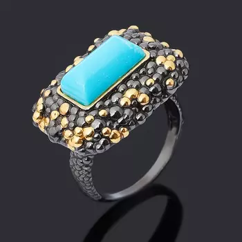 Кольцо бирюза (серебро 925 пр. позолота, родир. черн.) размер 18