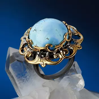 Кольцо бирюза (серебро 925 пр. позолота, родир. сер.) размер 18