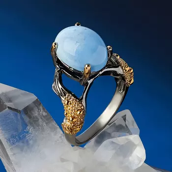 Кольцо бирюза (серебро 925 пр. позолота, родир. сер.) размер 18,5