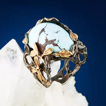 Кольцо бирюза (серебро 925 пр., позолота) размер 17