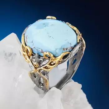 Кольцо бирюза (серебро 925 пр. позолота, родир. сер.) размер 17,5