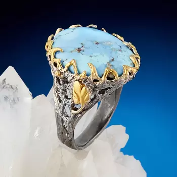 Кольцо бирюза (серебро 925 пр. позолота, родир. сер.) размер 17