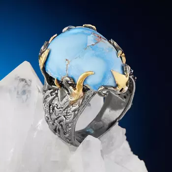 Кольцо бирюза (серебро 925 пр. позолота, родир. черн.) размер 18