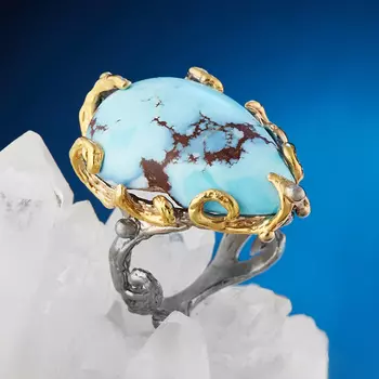 Кольцо бирюза (серебро 925 пр. позолота, родир. сер.) размер 17,5