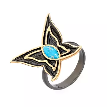 Кольцо бирюза (серебро 925 пр., позолота) размер 18