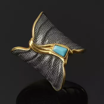 Кольцо бирюза (серебро 925 пр. позолота, родир. черн.) размер 17,5