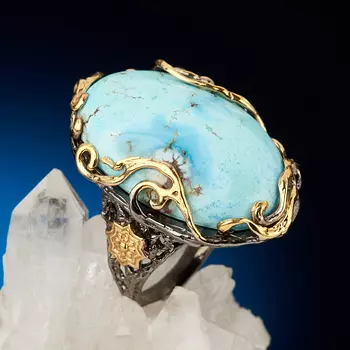 Кольцо бирюза (серебро 925 пр. позолота, родир. черн.) размер 18,5