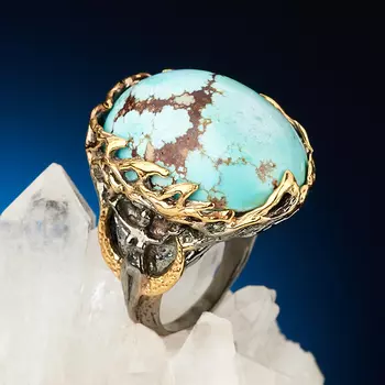 Кольцо бирюза (серебро 925 пр. позолота, родир. черн.) размер 18,5