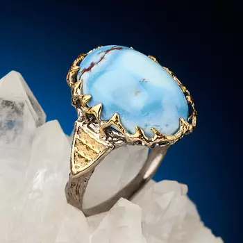 Кольцо бирюза (серебро 925 пр. позолота, родир. сер.) размер 18