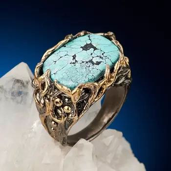 Кольцо бирюза (серебро 925 пр. позолота, родир. сер.) размер 18