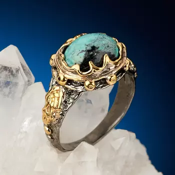 Кольцо бирюза (серебро 925 пр. позолота, родир. черн.) размер 18