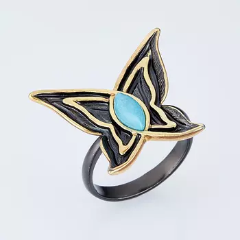 Кольцо бирюза (серебро 925 пр., позолота) размер 17