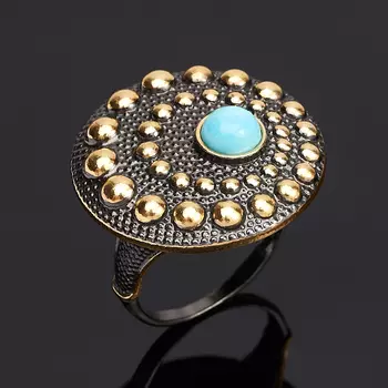 Кольцо бирюза (серебро 925 пр., позолота) размер 18