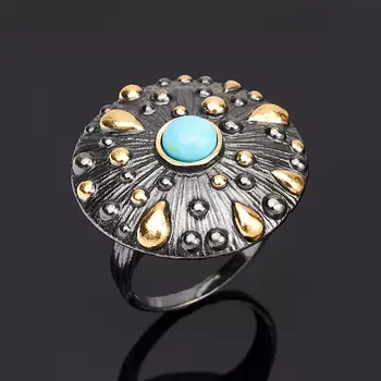 Кольцо бирюза (серебро 925 пр., позолота) размер 18,5