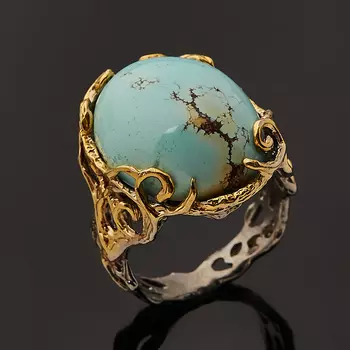 Кольцо бирюза (серебро 925 пр. позолота, родир. черн.) размер 17,5