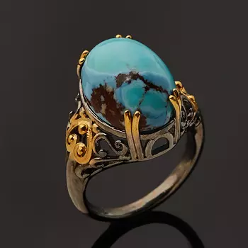 Кольцо бирюза (серебро 925 пр. позолота, родир. черн.) размер 18,5