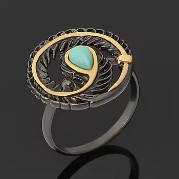 Кольцо бирюза (серебро 925 пр. позолота, родир. черн.) размер 18