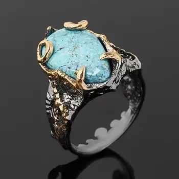 Кольцо бирюза (серебро 925 пр. позолота, родир. черн) размер 18