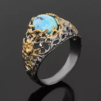 Кольцо бирюза (серебро 925 пр. позолота, родир. сер.) размер 17,5