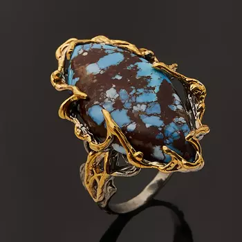 Кольцо бирюза (серебро 925 пр. позолота, родир. сер.) размер 18