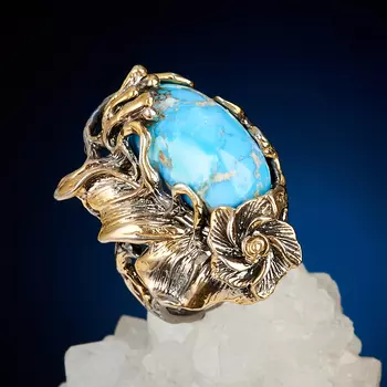 Кольцо бирюза (серебро 925 пр. позолота, родир. сер.) размер 18,5