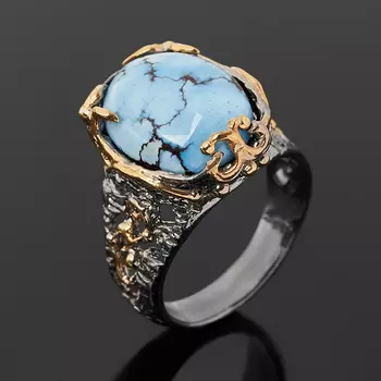 Кольцо бирюза (серебро 925 пр. позолота, родир. сер.) размер 18