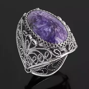 Кольцо чароит (нейзильбер) размер 18